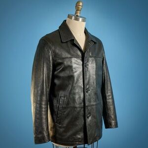 Vintage Banana Republic Leather Car Coat Black Large Y2K 2000s Archive 4 Button